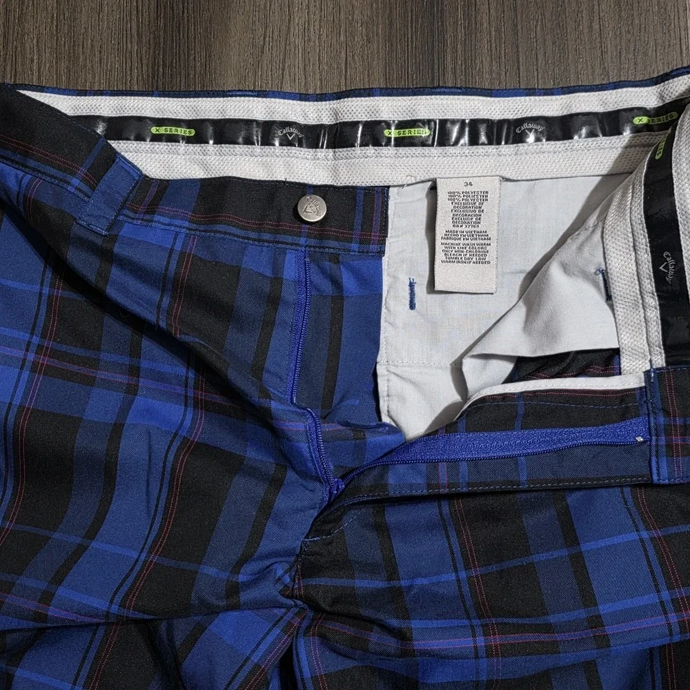 Callaway X Series Men's Golf Shorts Size 34 Blue Black Plaid Performance Active